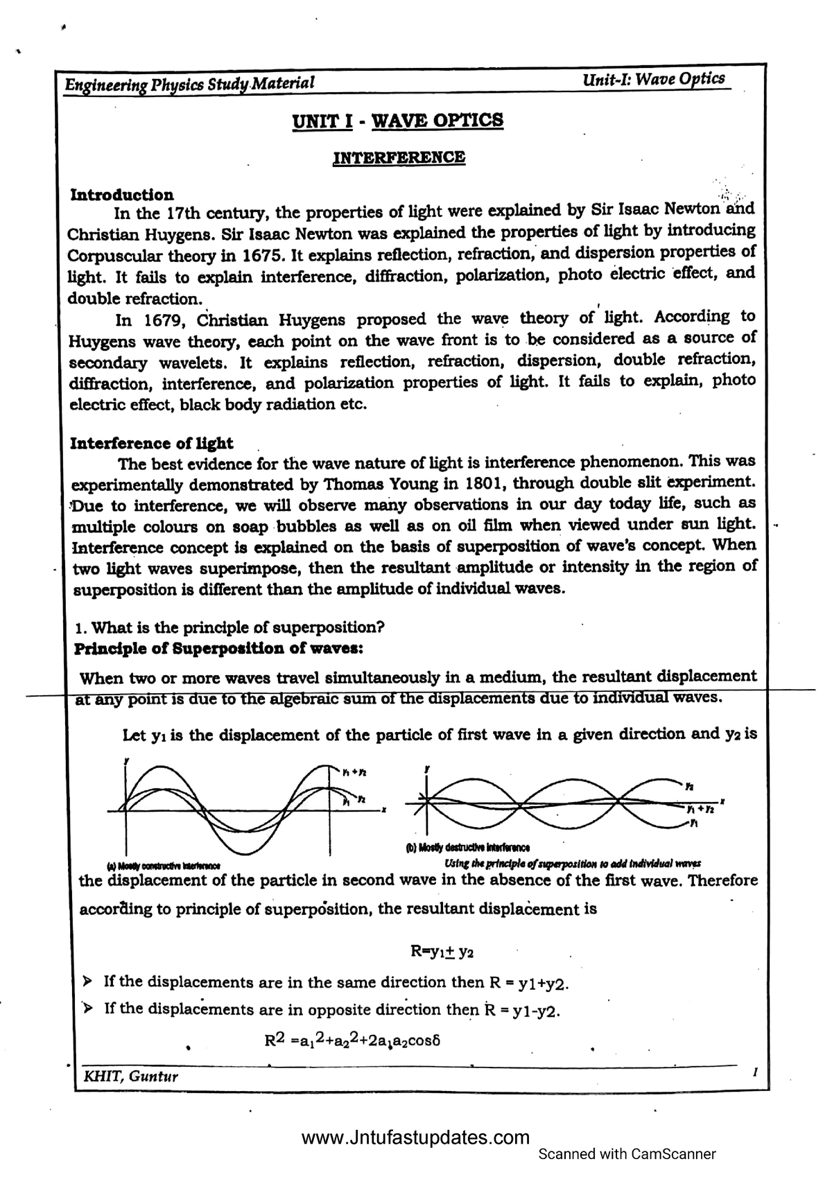 Engg Physics R20 - Unit-1 - Engineering Physics - Studocu