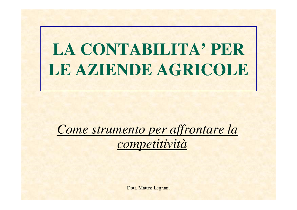 Redditività - Slide economia e gestione del sistema agroindustriale