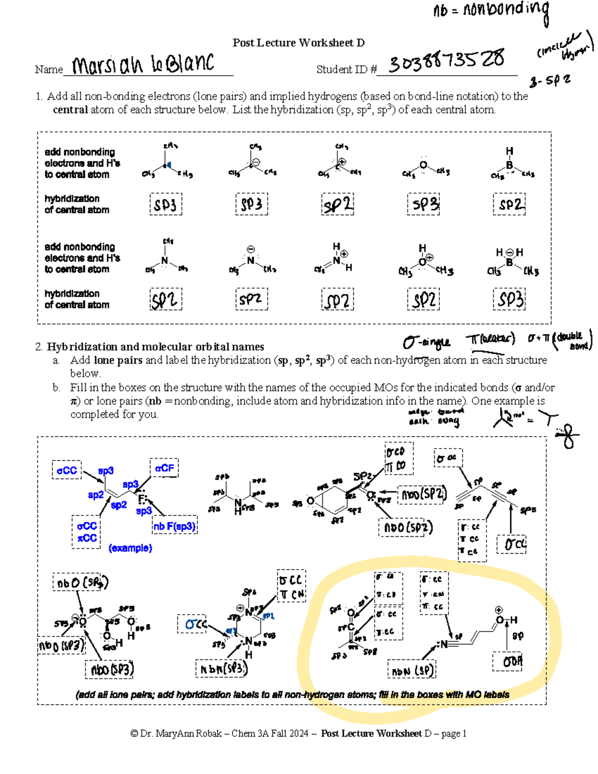 Chem 3A Post lecture D - © Dr. MaryAnn Robak – Chem 3A Fall 202 4 ...