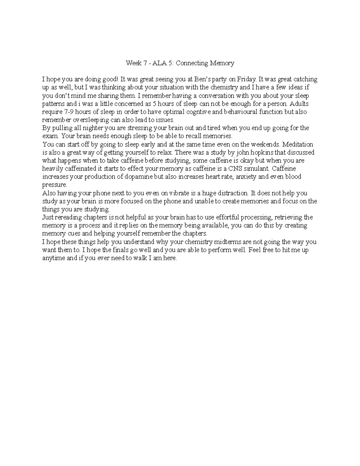 Week 7 - ALA 5 Connecting Memory - Week 7 - ALA 5: Connecting Memory I ...