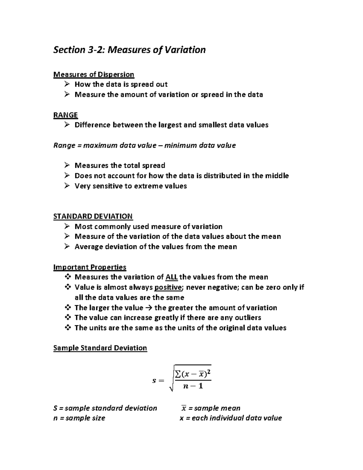 Notes; Sec3-2 - Section 3-2: Measures of Variation Measures of ...
