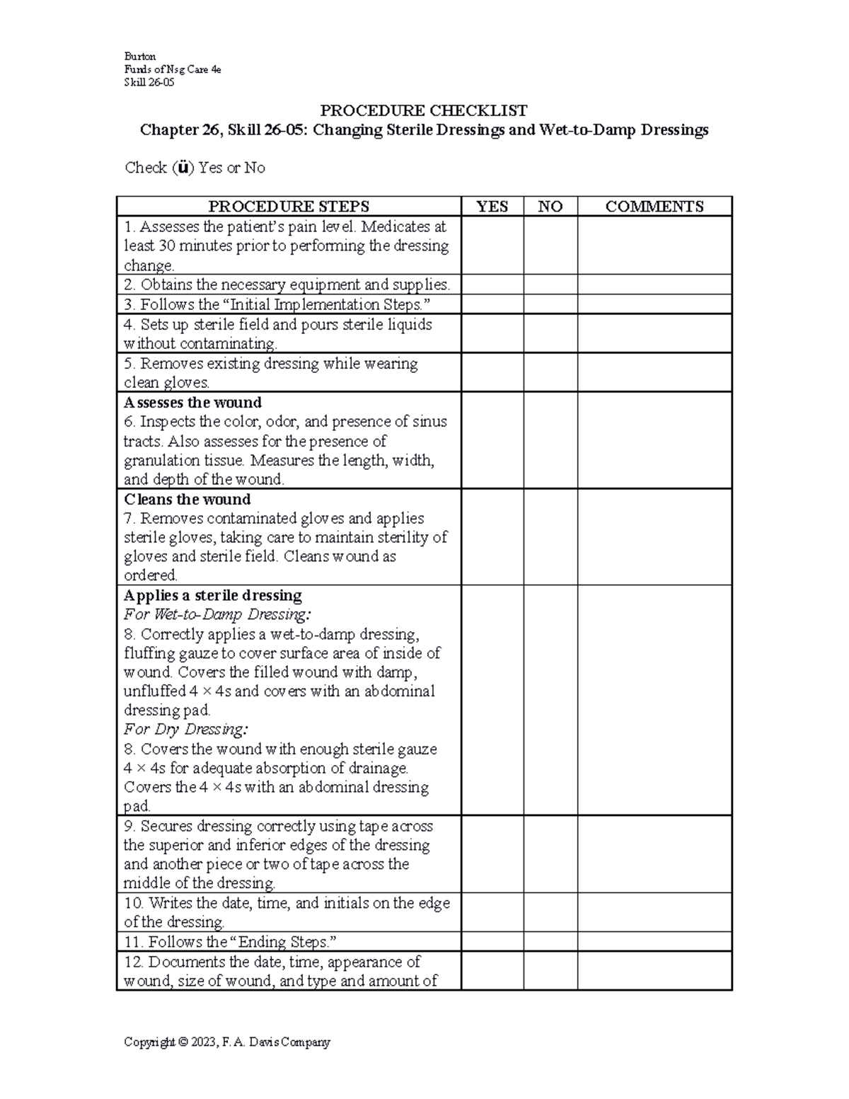 Skill Changing Sterile Dressing - Burton Funds of Nsg Care 4e Skill 26 ...