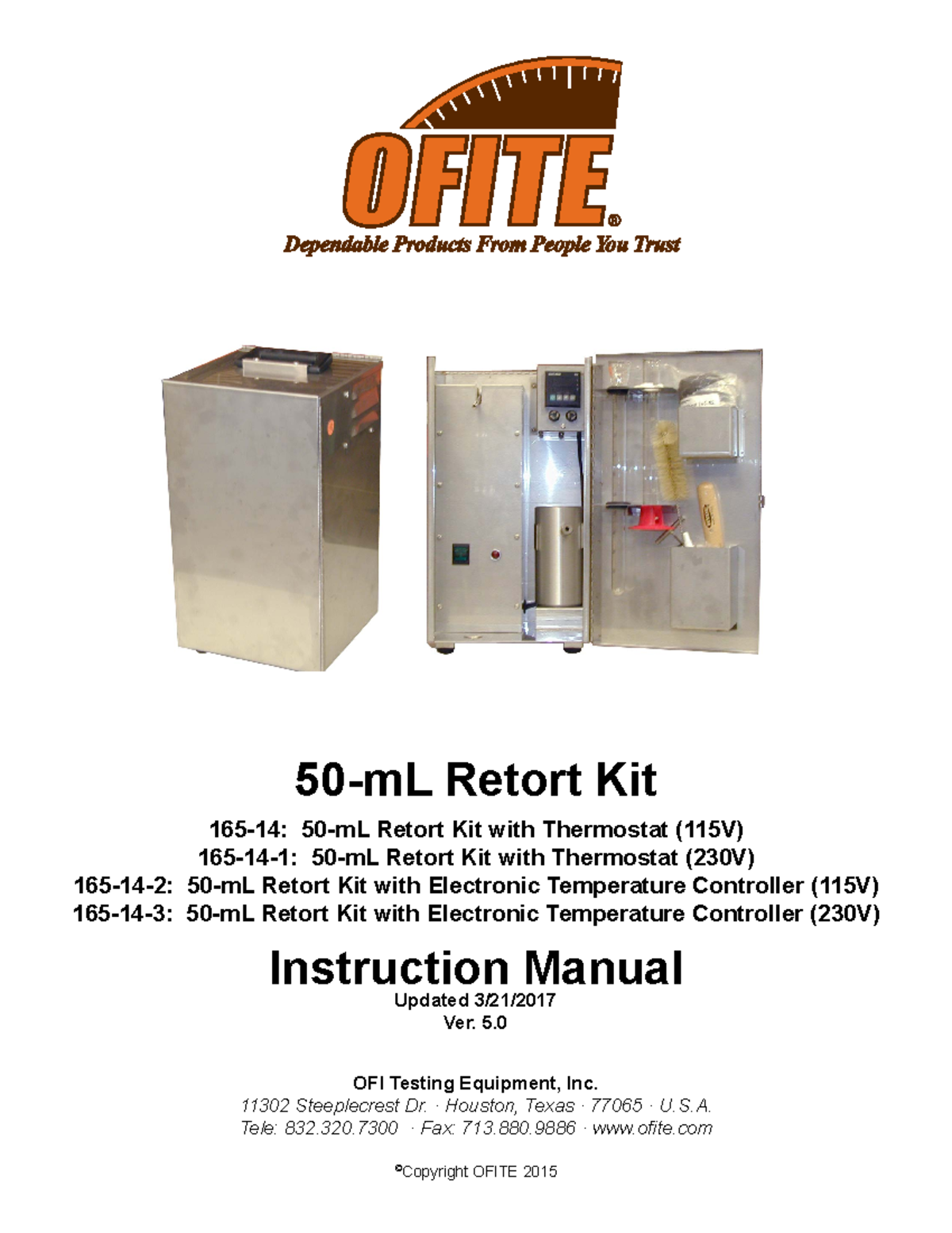 16514 instructions Summary 50mL Retort Kit 16514 50mL Retort Kit with Thermostat (115V