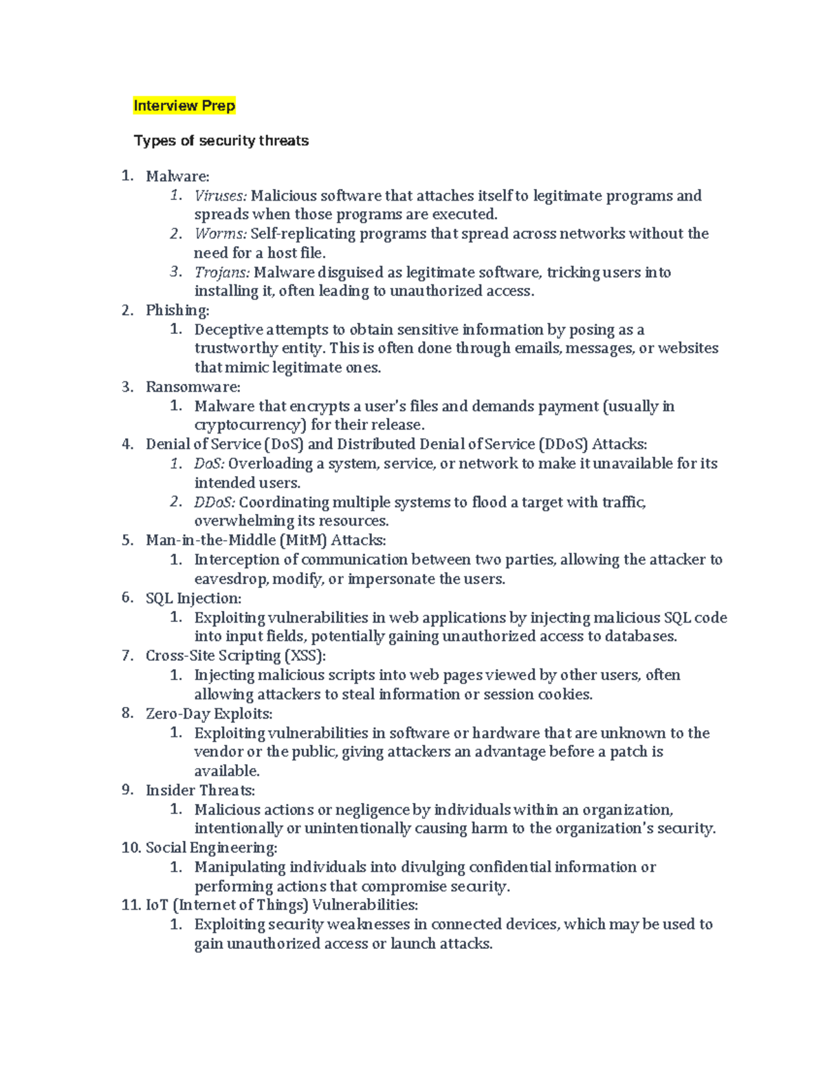 Interview Prep - Very Important - Interview Prep Types of security ...