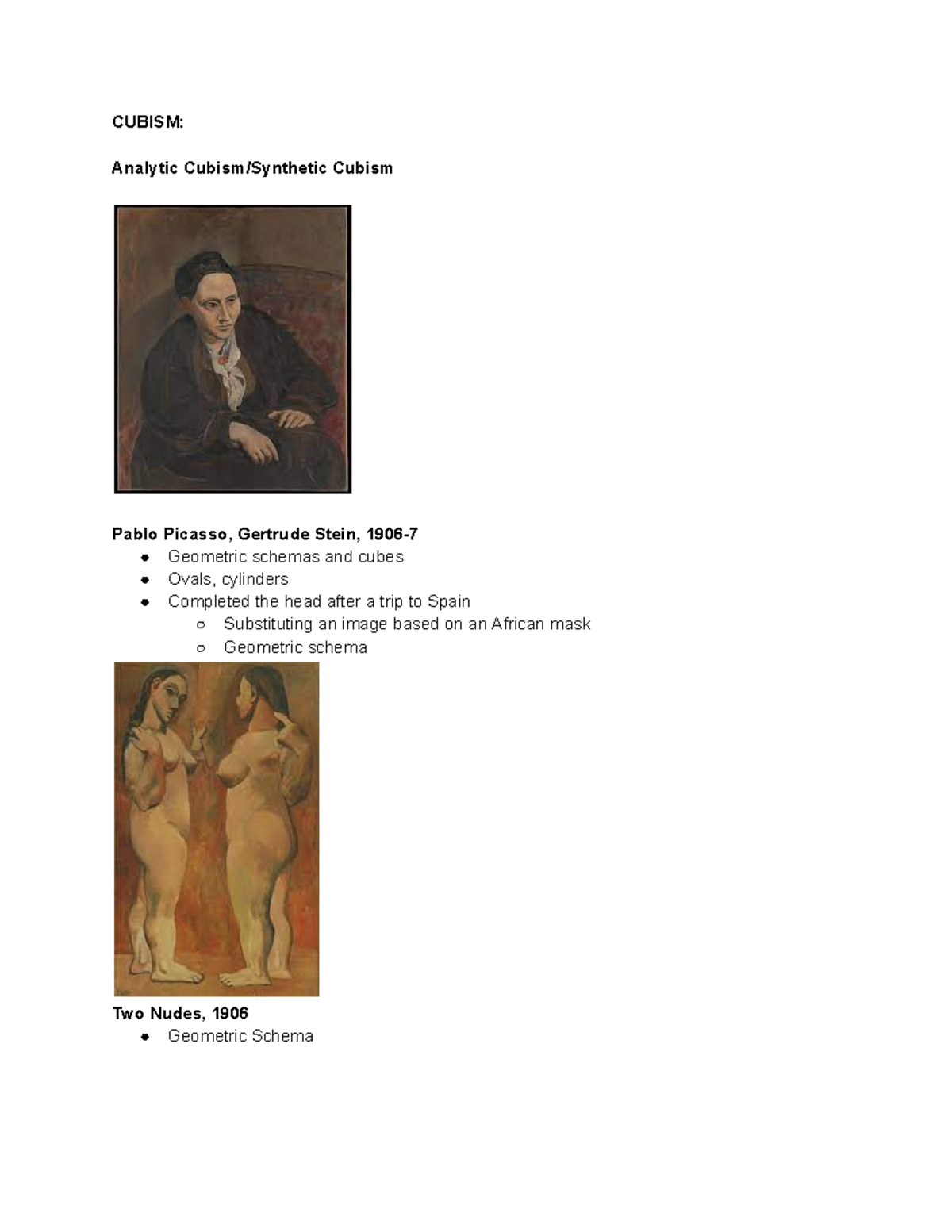 Test 4 - Test 4 notes - CUBISM: Analytic Cubism/Synthetic Cubism Pablo ...