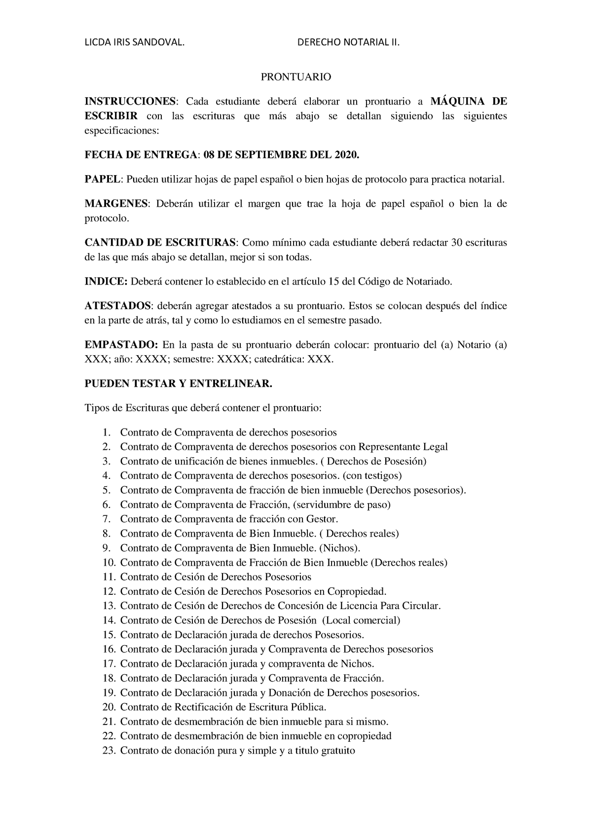 Prontuario para elbaoracion de Prontuario - LICDA IRIS SANDOVAL. DERECHO  NOTARIAL II. PRONTUARIO - Studocu