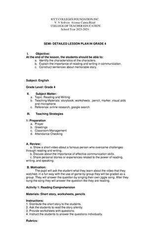 SEMI Detailed Lesson PLAN Duhaylungsod - ICCT COLLEGES FOUNDATION, INC ...