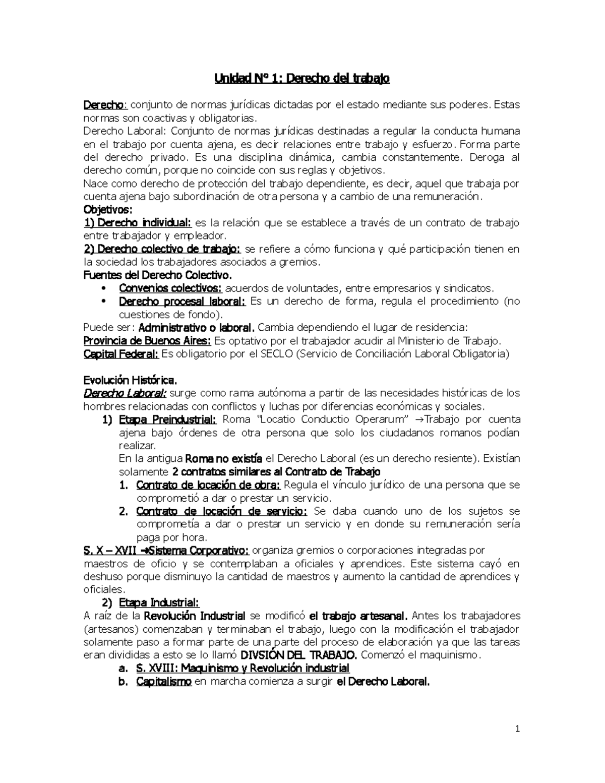 Unidad 1 derecho laboral - Unidad N° 1 : Derecho del trabajo D erecho ...