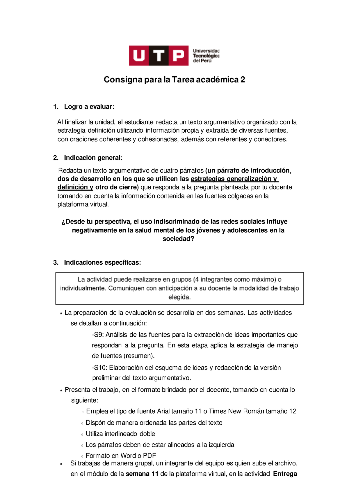 (AC-S11) Semana 11 - Tema 01 Tarea - Tarea Académica 2 - Consigna Para ...