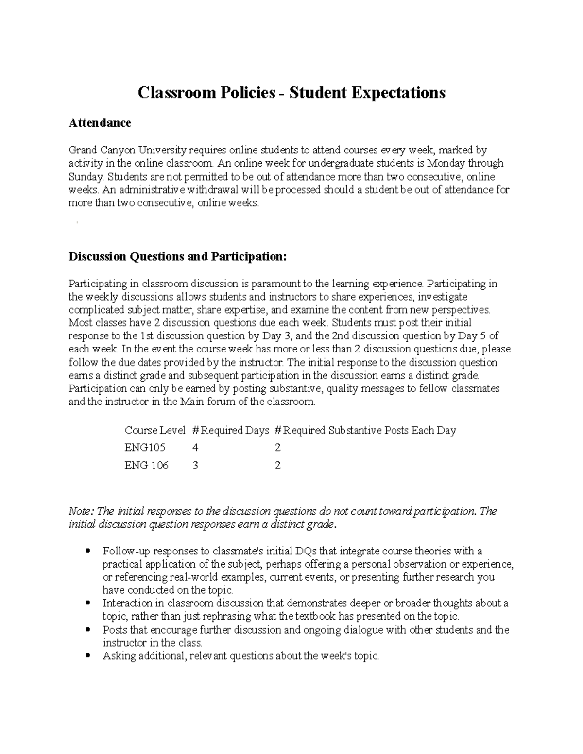 Classroom Policies Student Expectations ENG 105b-1 - Classroom Policies ...