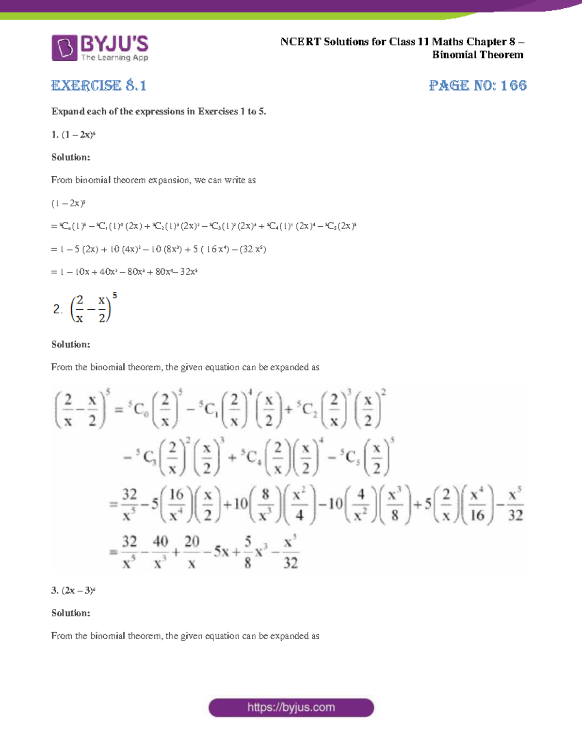 Ncert Solutions for Class 11 Maths Chapter 8 Binomial Theorem ...