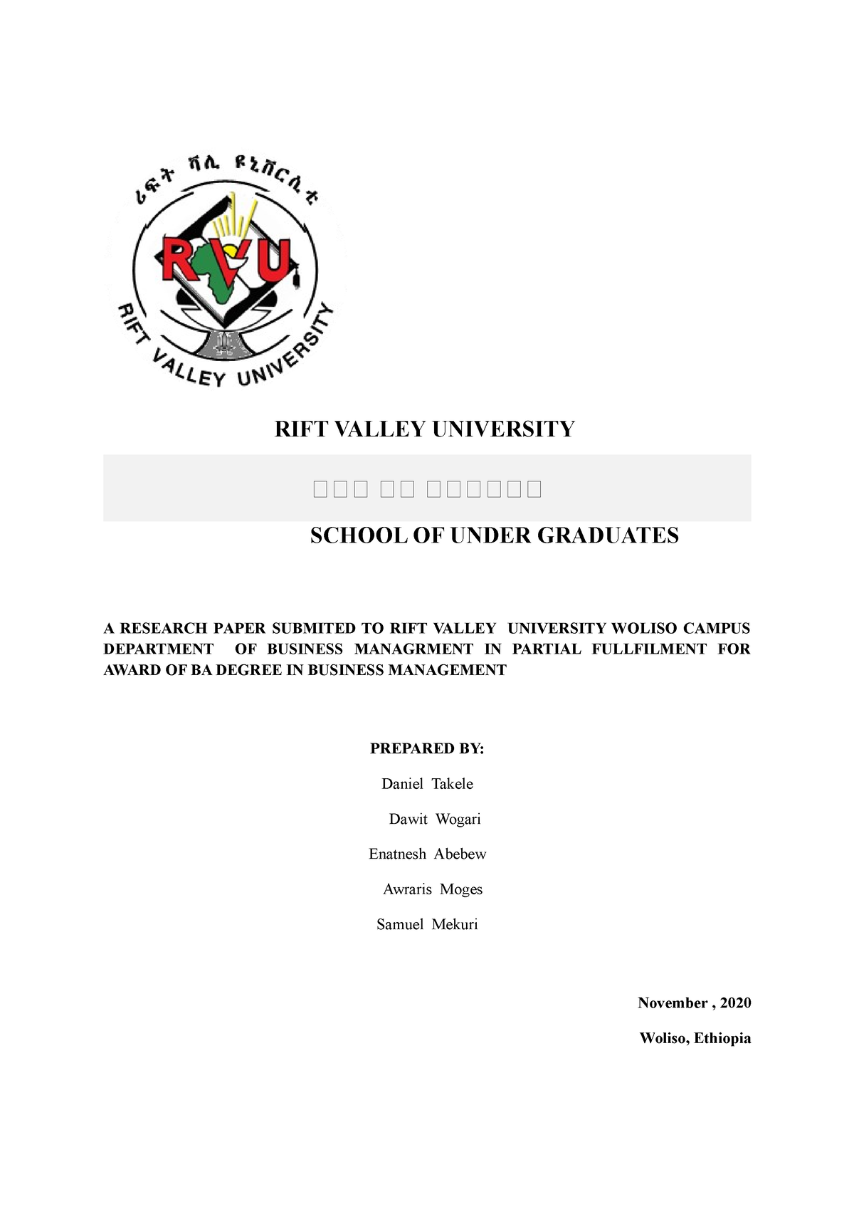 rift valley university research proposal pdf