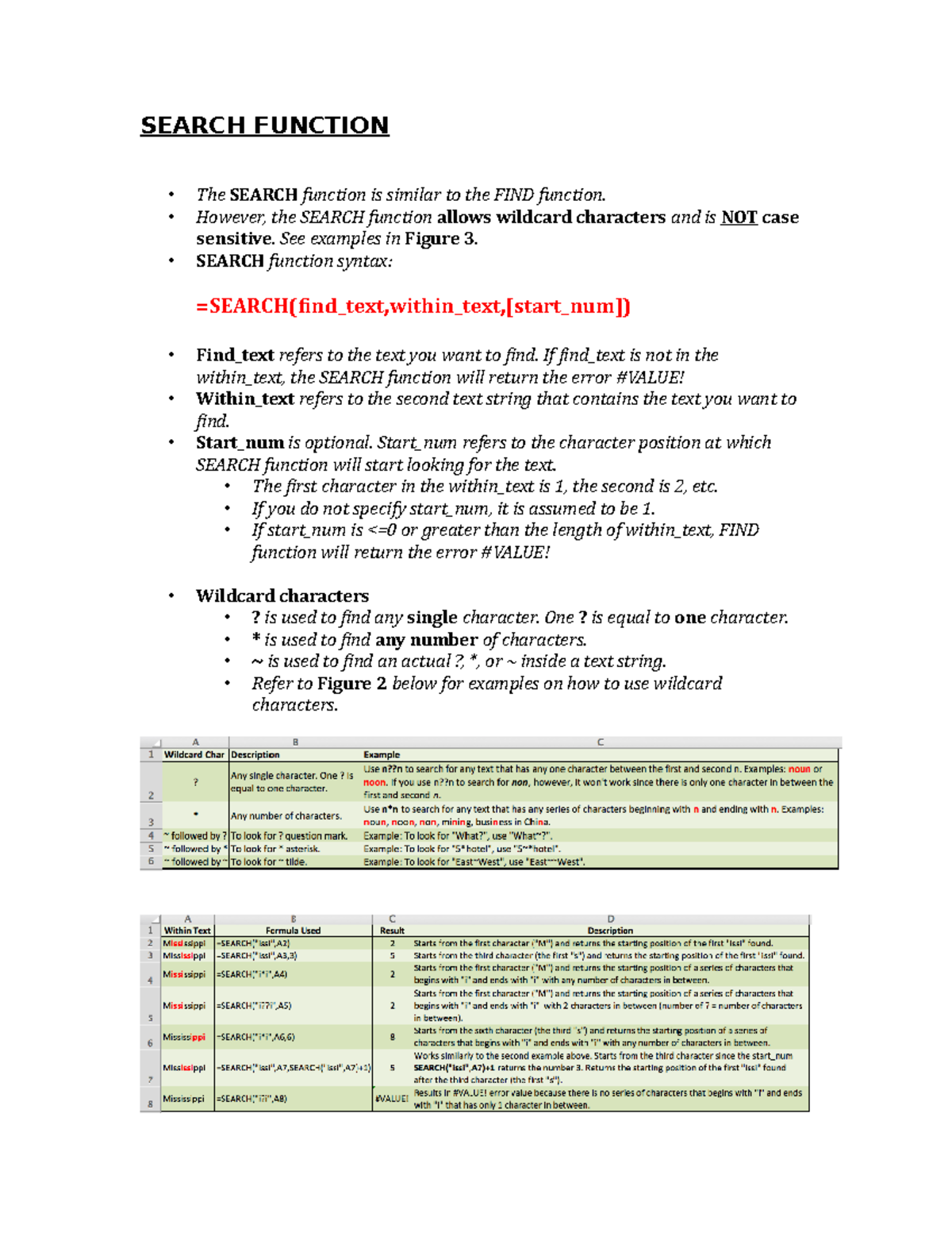 COMM 391 Notes - Search Function - SEARCH FUNCTION The SEARCH function ...