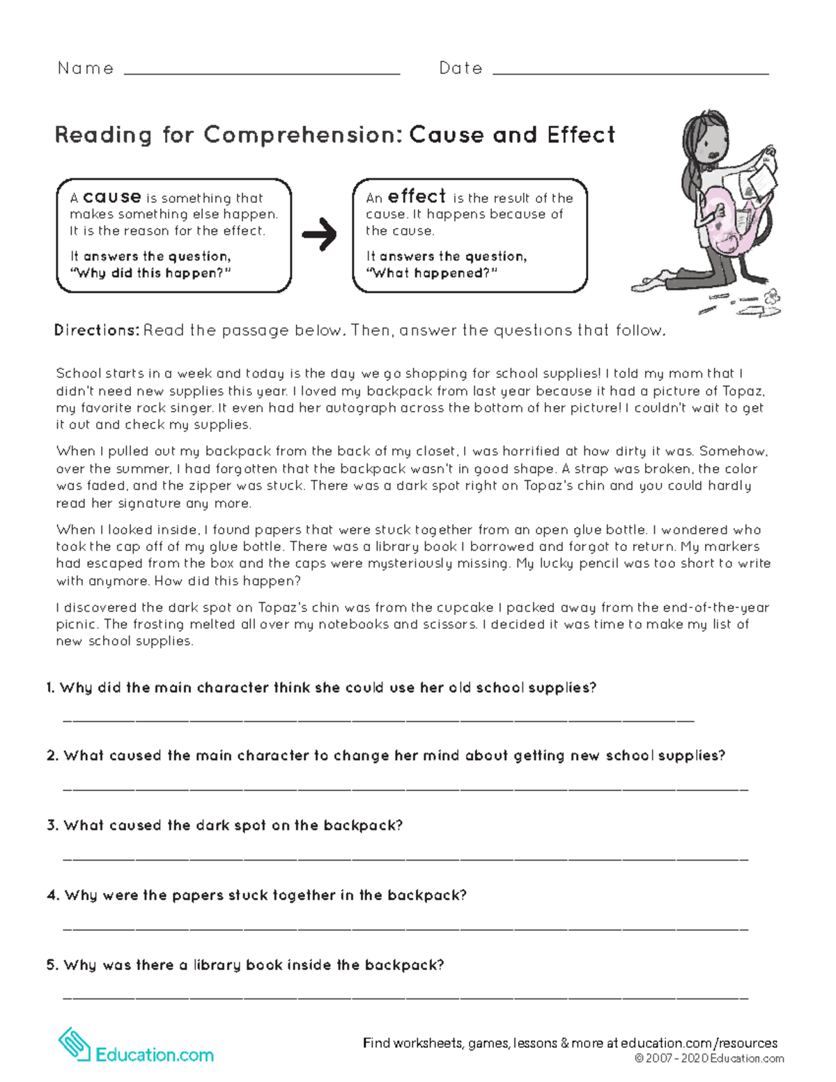 Reading and Comprehension Grade 3 - Name Date Reading for Comprehension ...