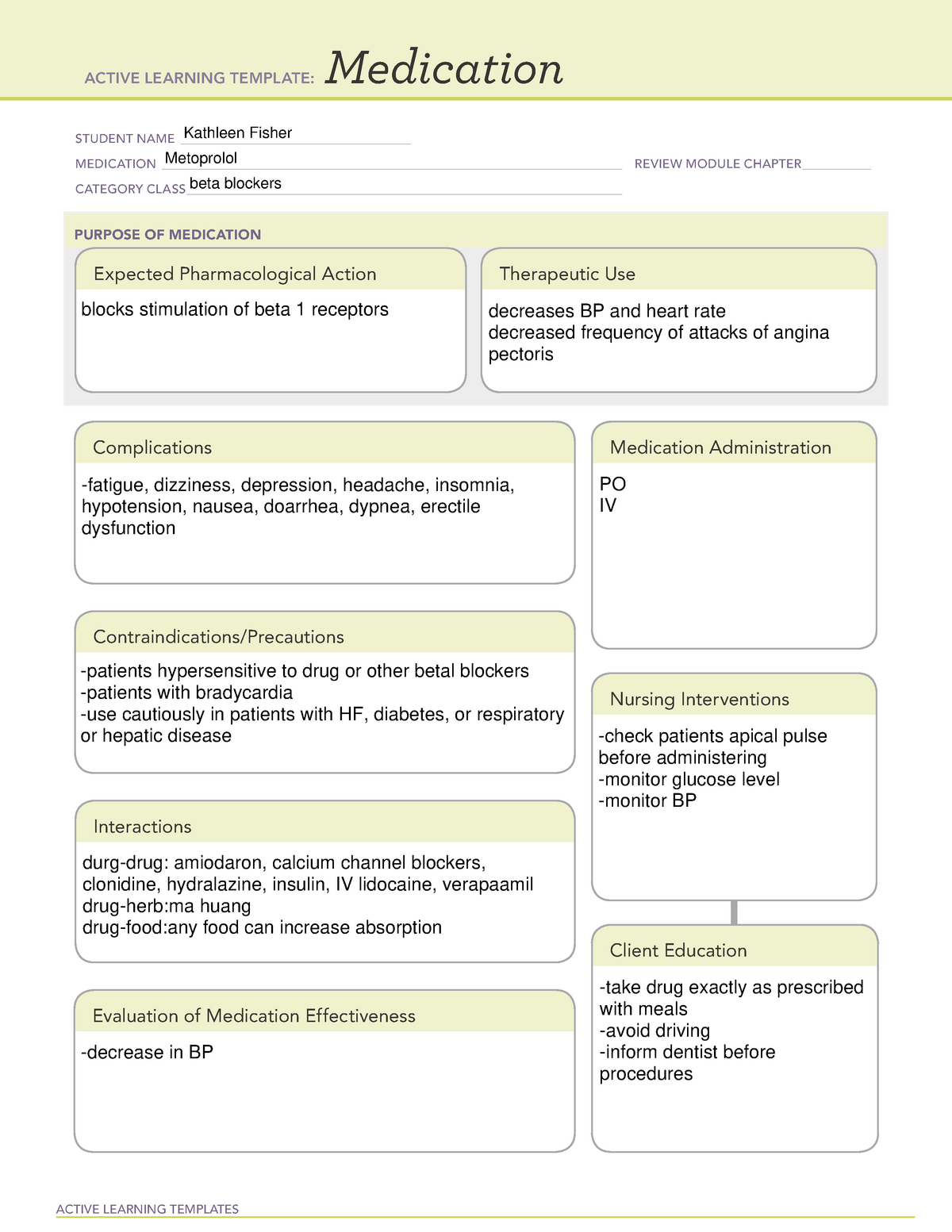 Medtemp metoprolol ATI medication/system template ACTIVE LEARNING