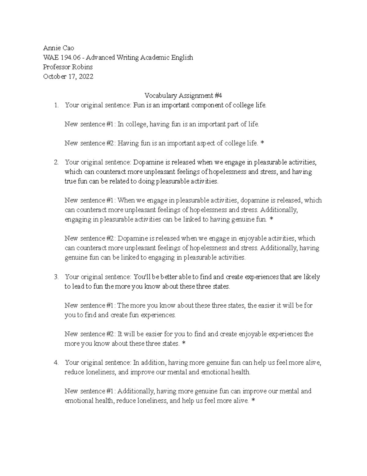 Vocabulary Assignment 4 Annie Cao WAE 194 Advanced Writing