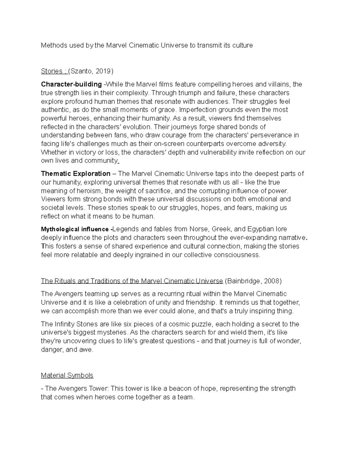 Methods used by the Marvel Cinematic Universe to transmit its culture ...