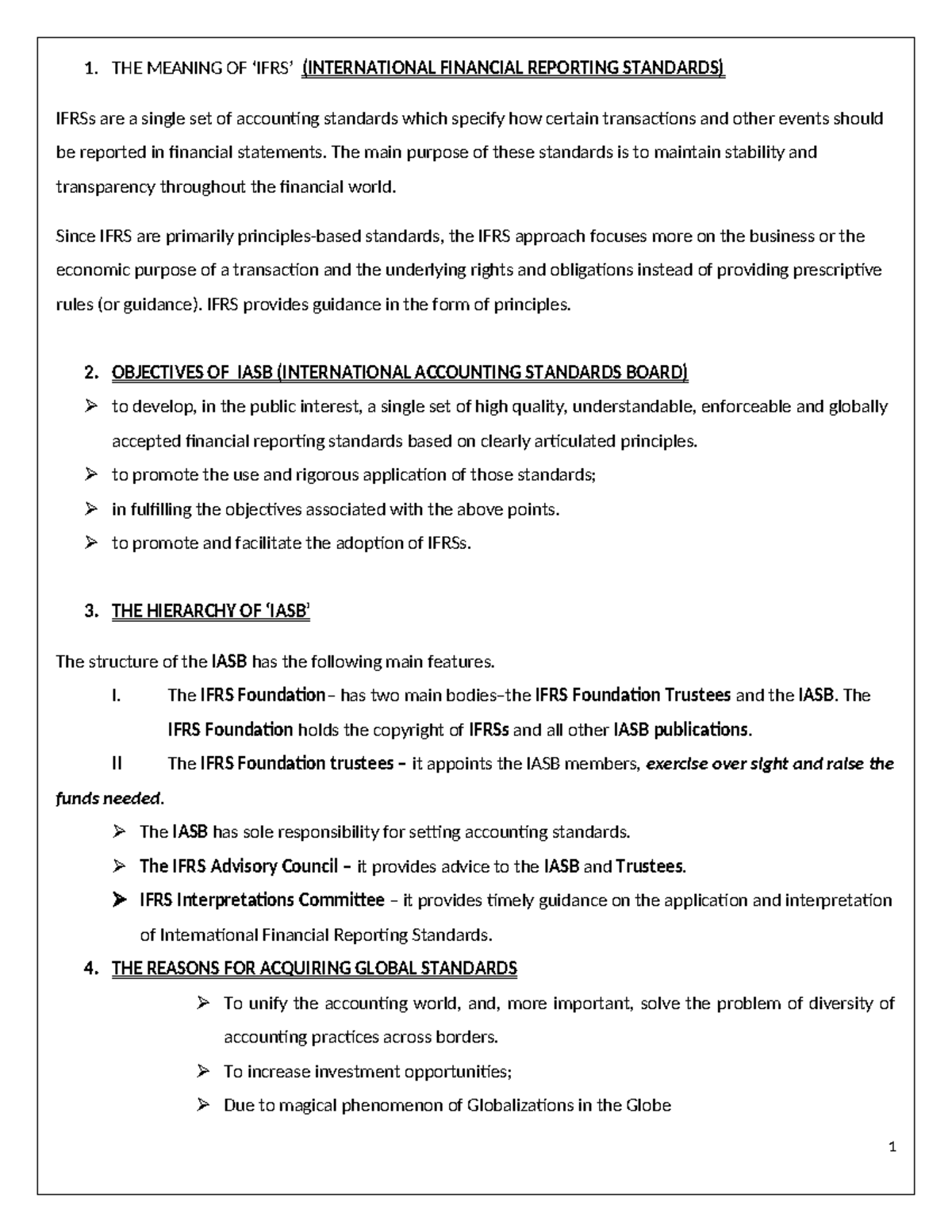 Acc 3 summary - Lecture notes - 1. THE MEANING OF ‘IFRS’ (INTERNATIONAL ...