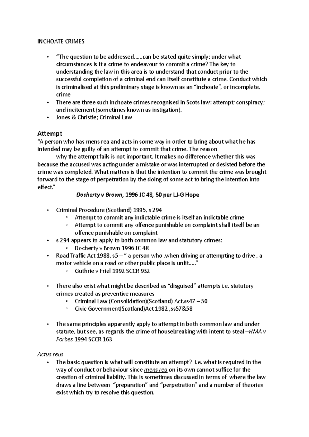 Inchoate Crimes - Lecture notes 8 - INCHOATE CRIMES “The question to be ...