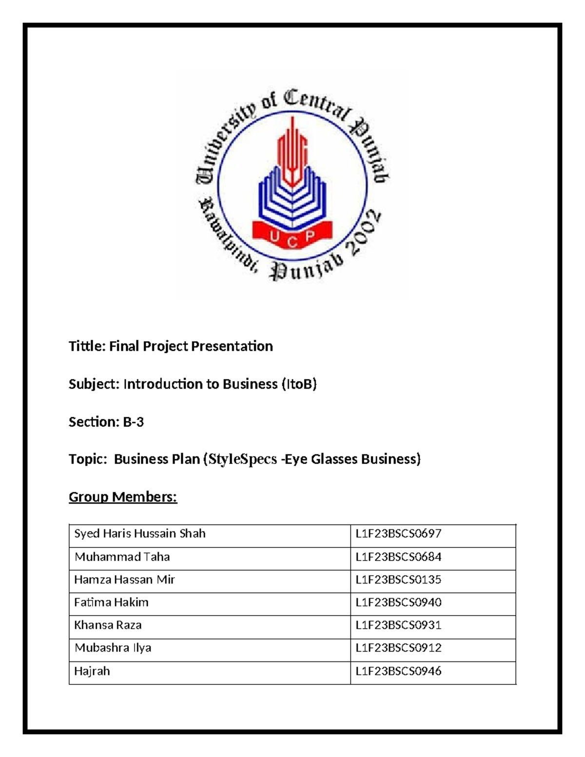 Bussiness final project - Tittle: Final Project Presentation Subject ...