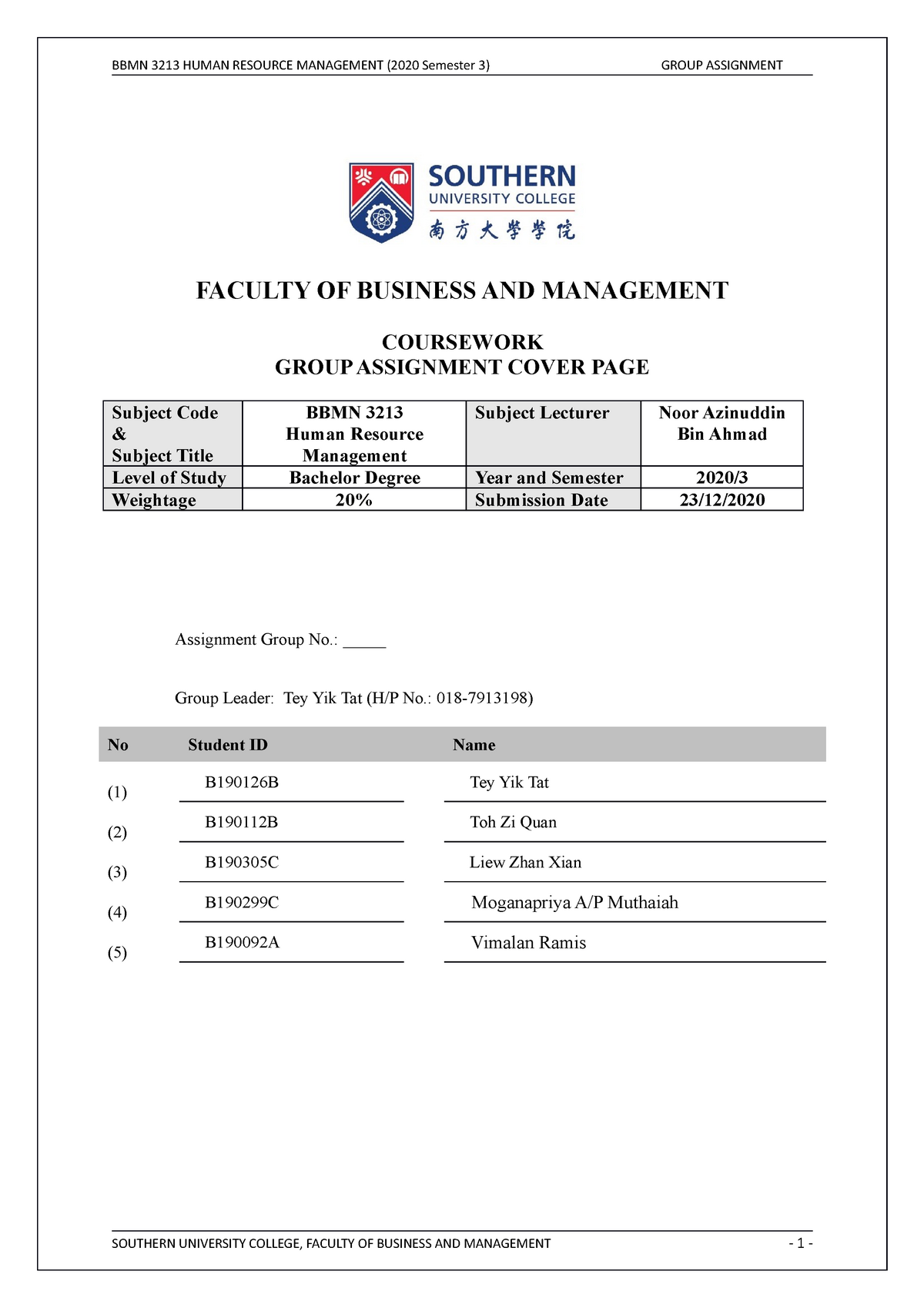 hrm group assignment