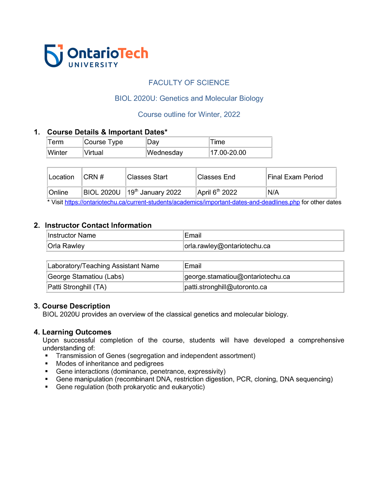 BIOL2020 Course Outline Winter 2022 FACULTY OF SCIENCE BIOL 2020 U   Thumb 1200 1553 