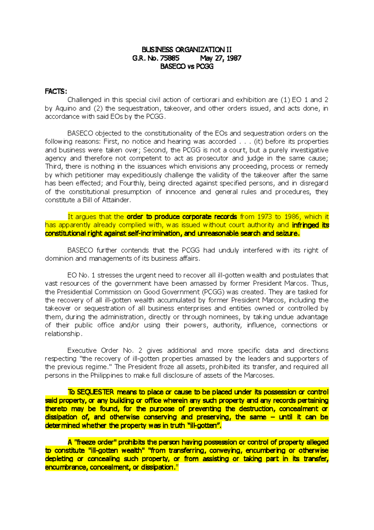 0103 Case digest BUSINESS ORGANIZATION II G. No. 75885 May 27