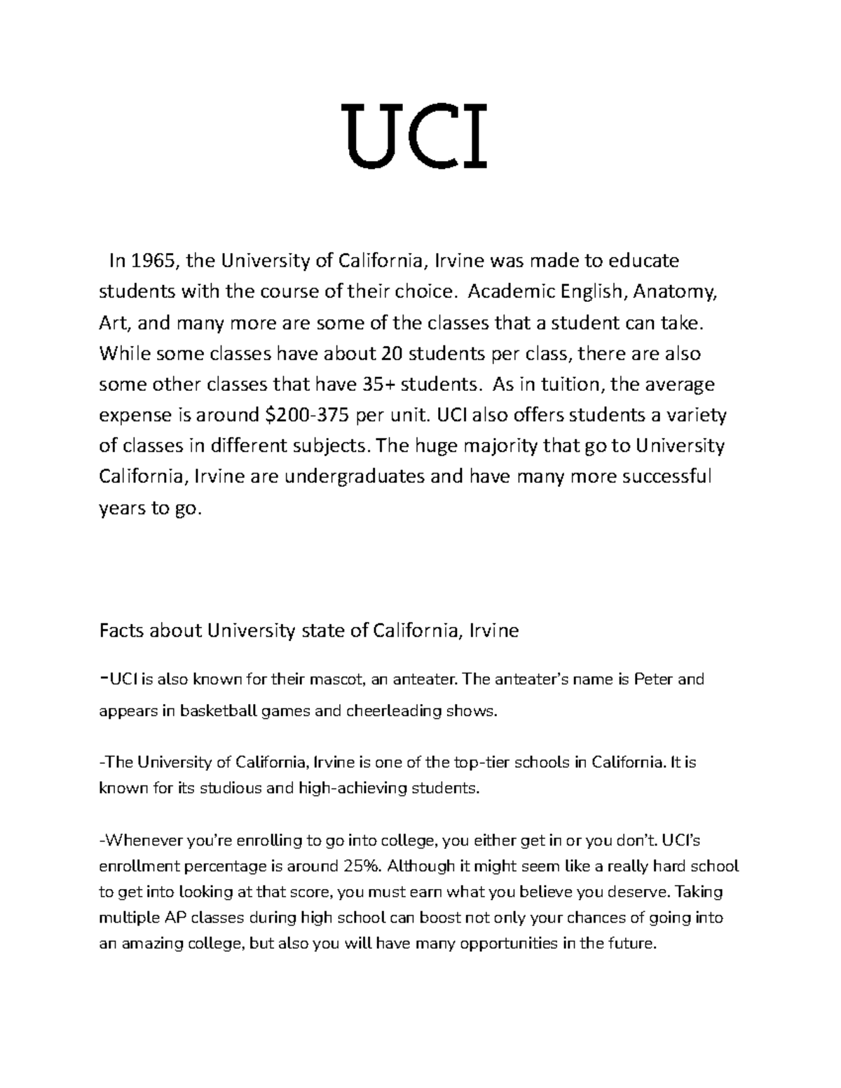 university of california irvine essay