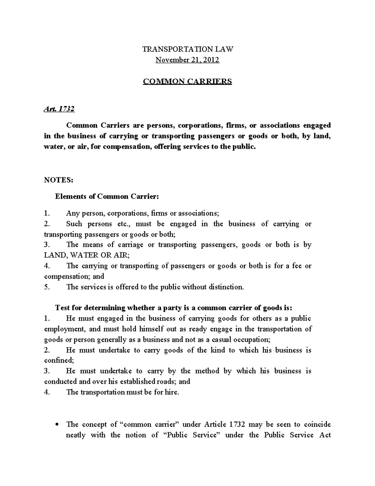 Transportationlawnotes compress TRANSPORTATION LAW November 21