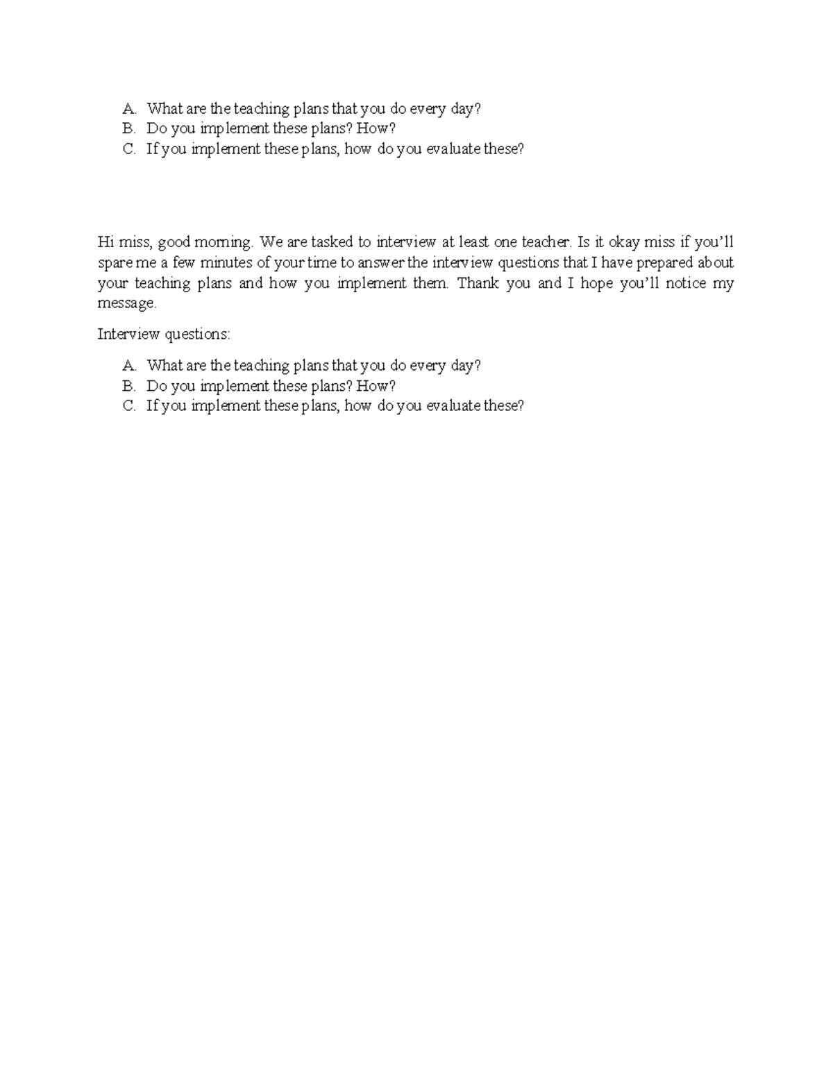 A Day in a Life of a Classroom Teacher - A. What are the teaching plans ...