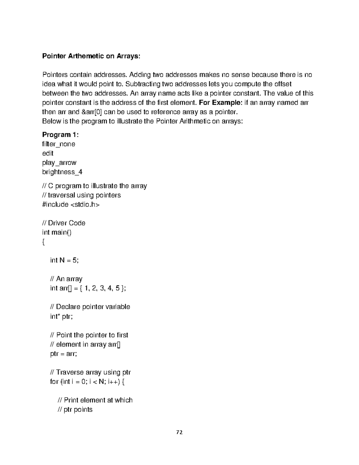 Programming in C 4 - Pointer Arthemetic on Arrays: Pointers contain ...