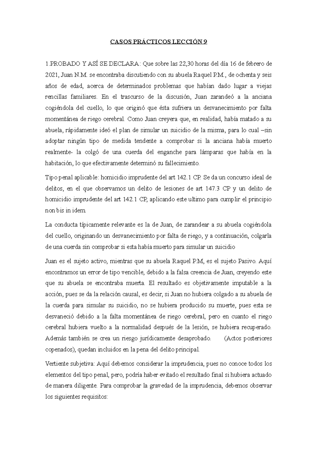 Casos Prácticos Derecho Penal Ii Lección 9 Casos PrÁcticos LecciÓn 9