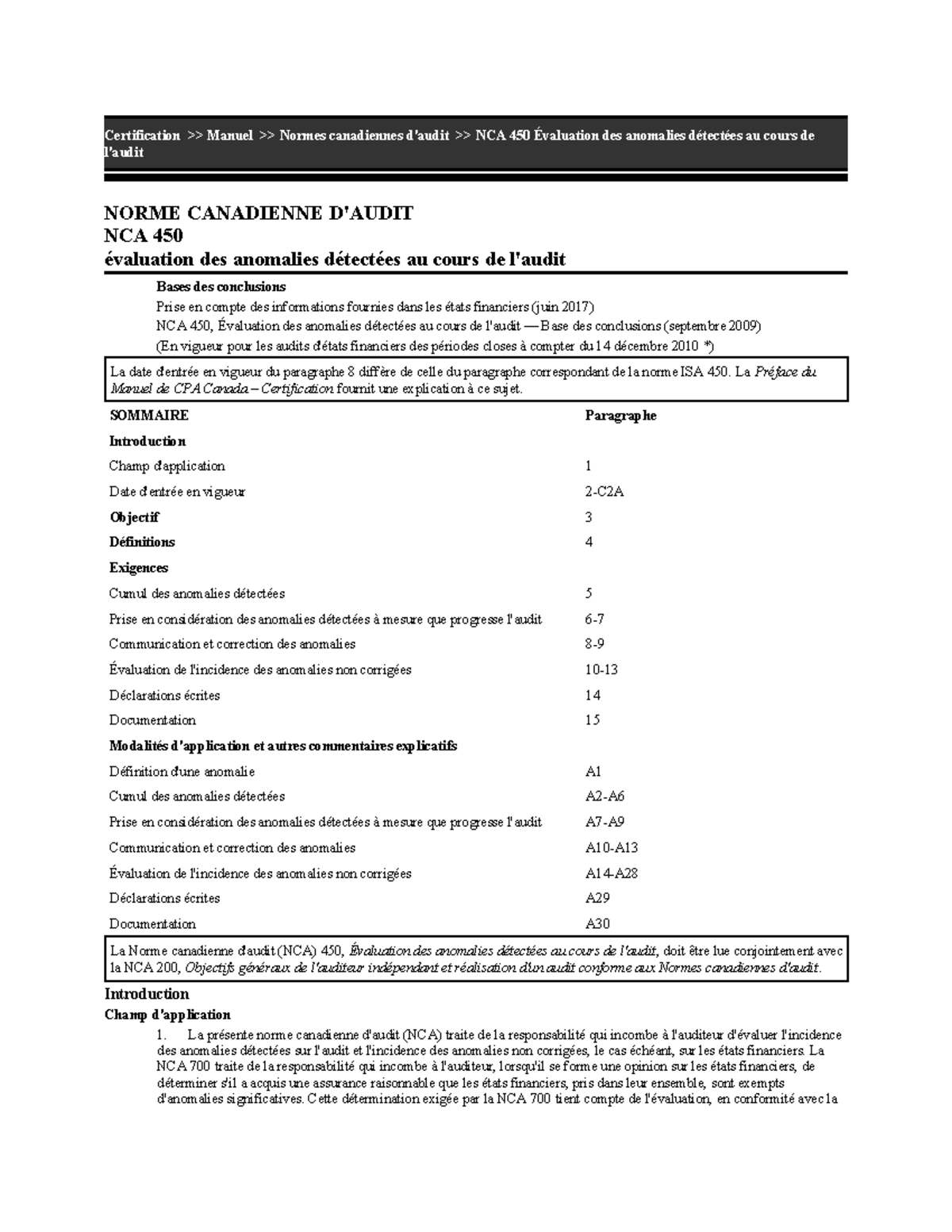 NCA 450 - ggkgkgk - Certification >> Manuel >> Normes canadiennes d ...