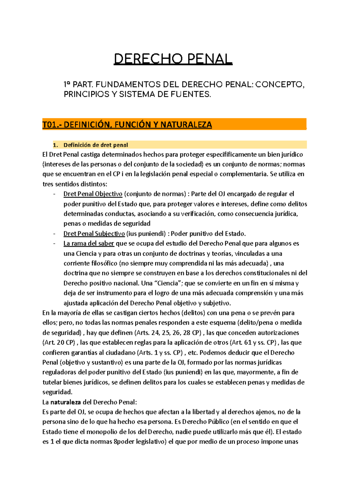 Penal. Parte 1 y media de la Parte 2 - DERECHO PENAL 1ª PART ...
