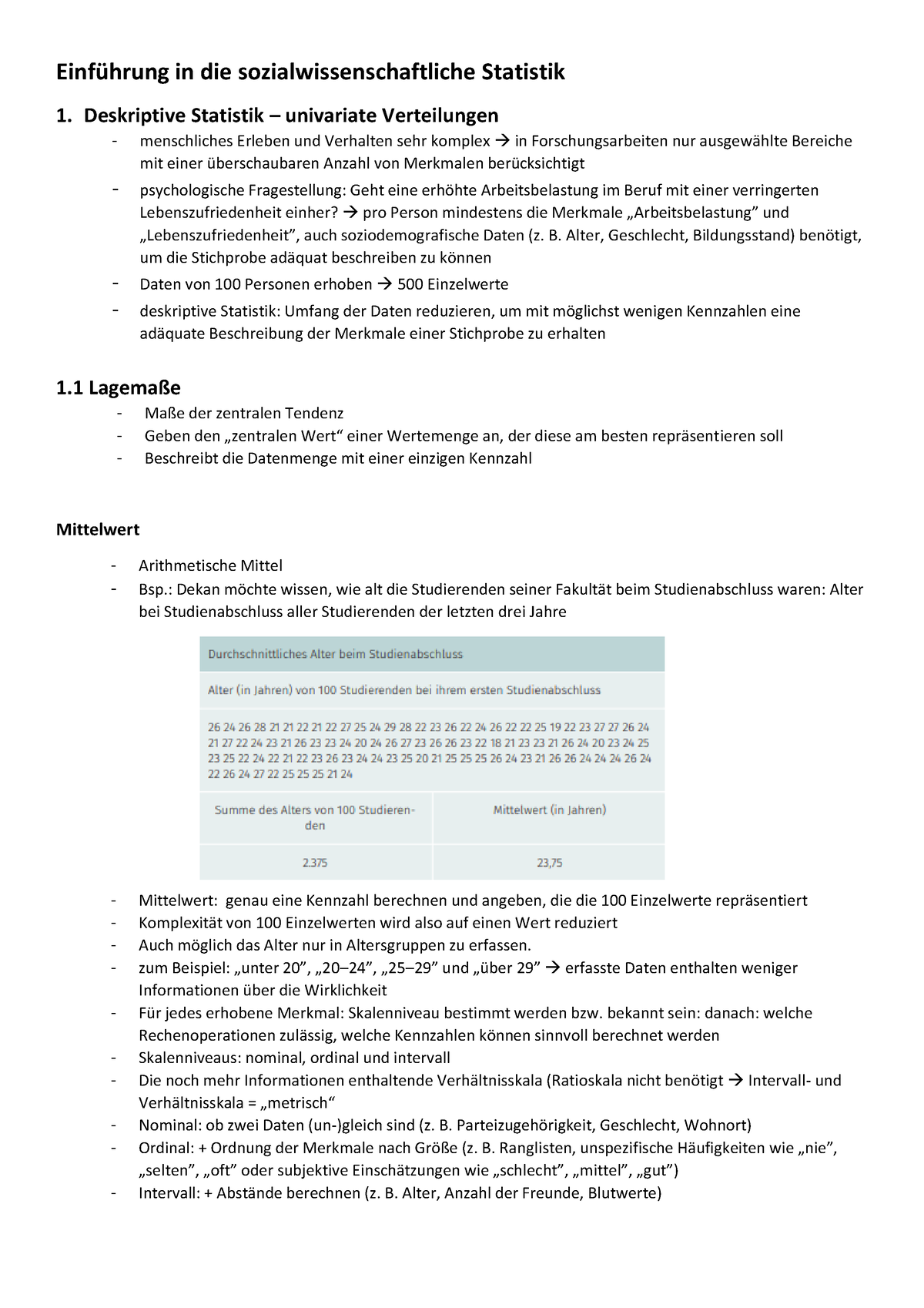 Statistik 1 Zusammenfassung - Einf ̧hrung In Die ...