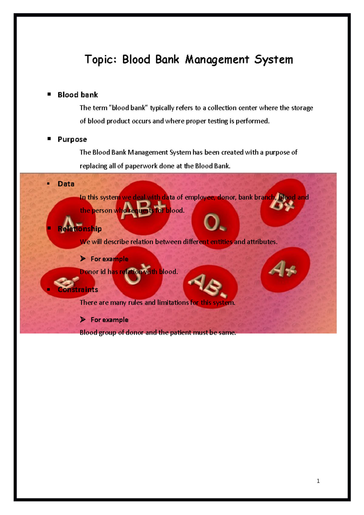 Topic Blood Bank Management System Blood - Purpose The Blood Bank ...