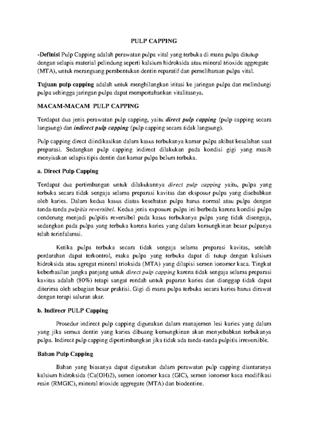 PULP Capping, Inlay, Onlay - PULP CAPPING -Definisi Pulp Capping adalah ...