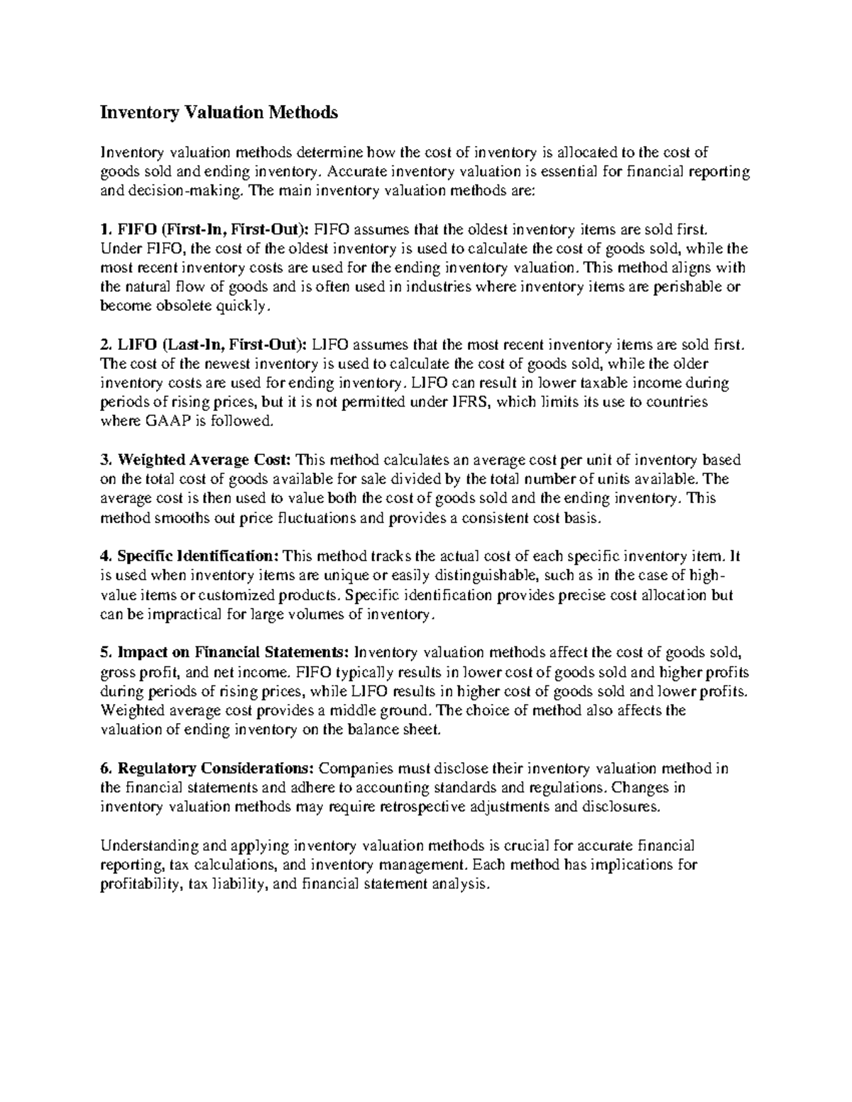 Inventory valuation methods determine how the cost of inventory is ...