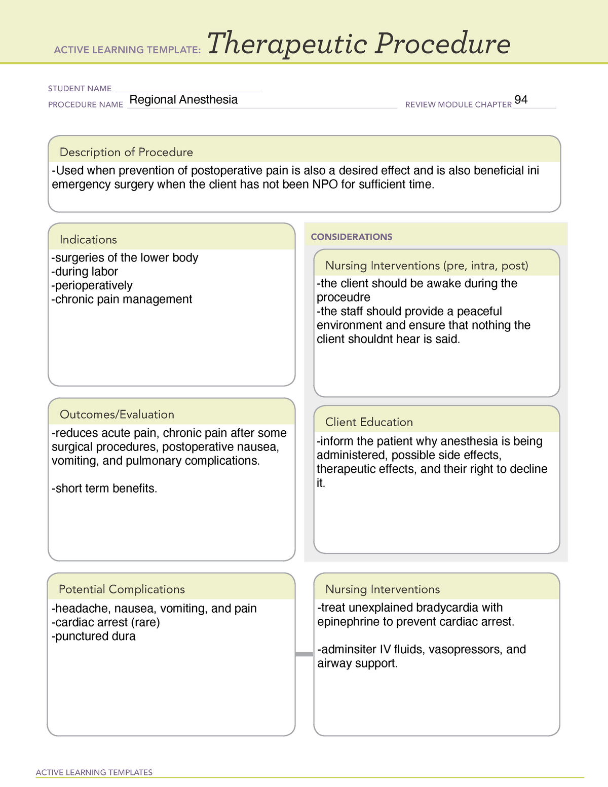 Therapeutic Procedure blank ACTIVE LEARNING TEMPLATES Therapeutic