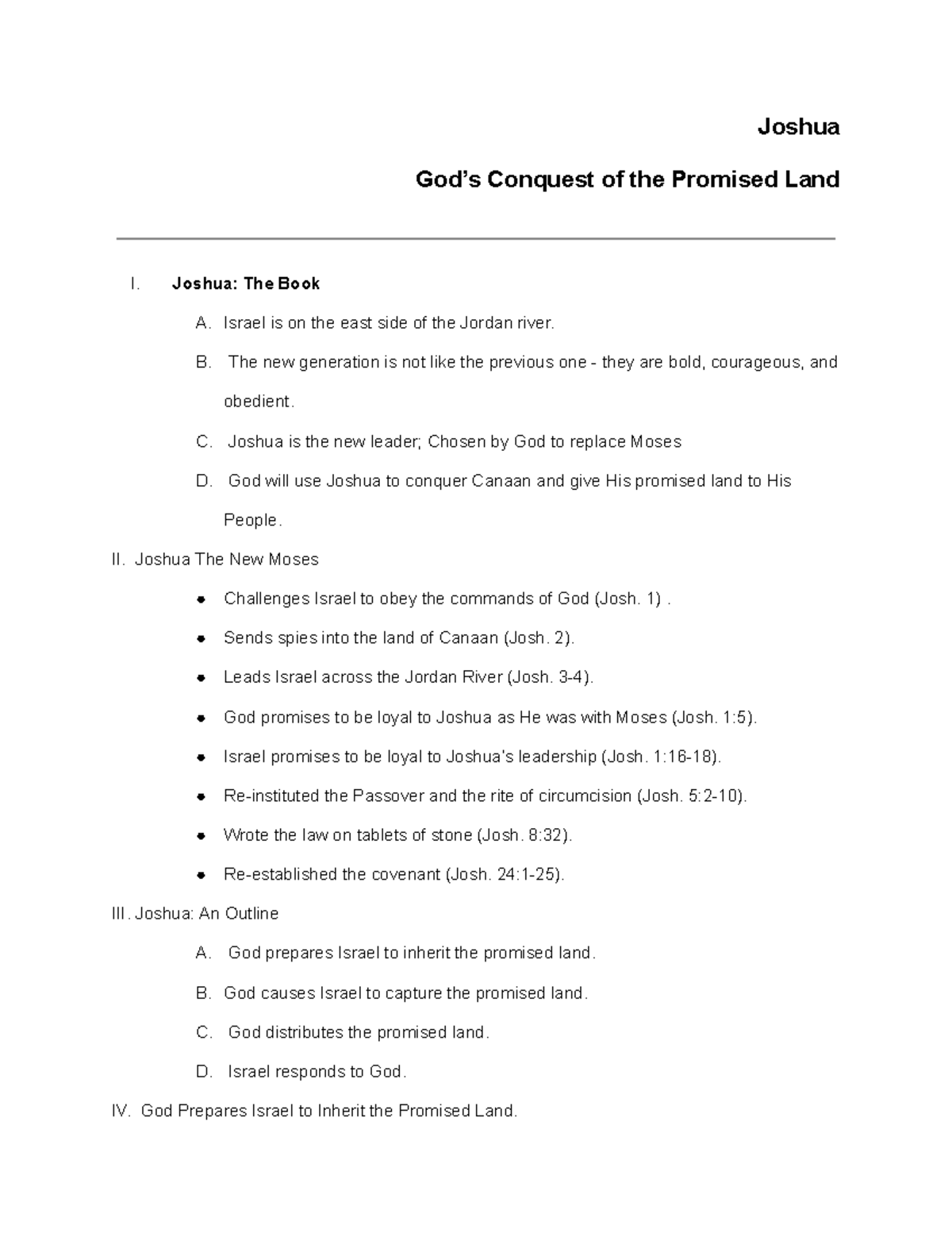 -RM Joshua-Bibl-105 - Joshua Lecture Notes - Joshua God’s Conquest of ...