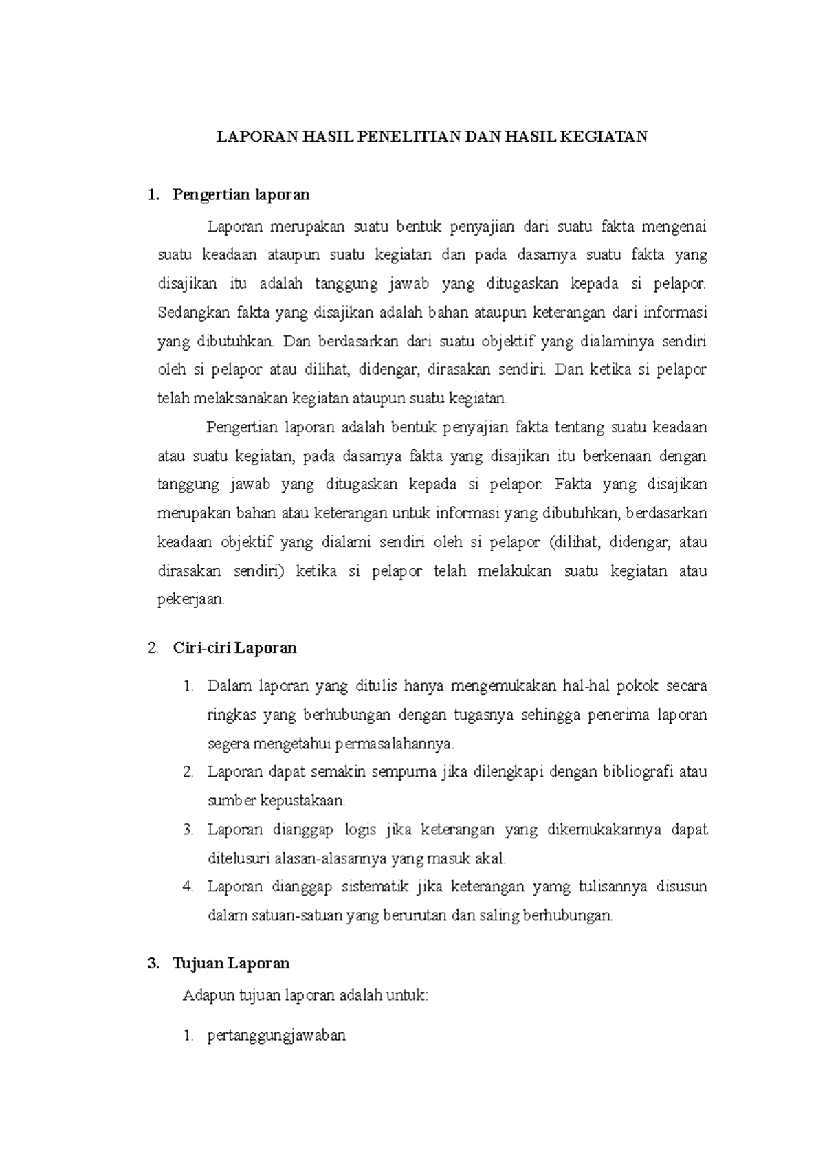 Laporan - LAPORAN HASIL PENELITIAN DAN HASIL KEGIATAN Pengertian