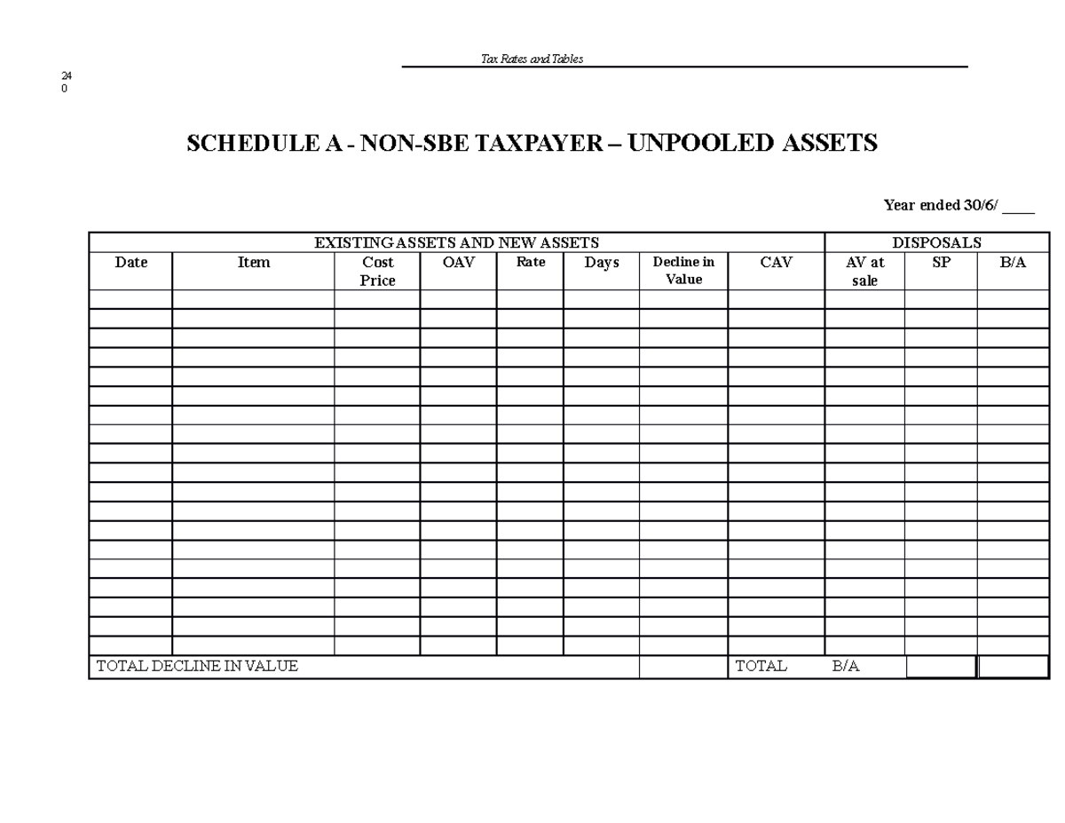 UCA Schedules Notes Tax Rates and Tables SCHEDULE A NONSBE