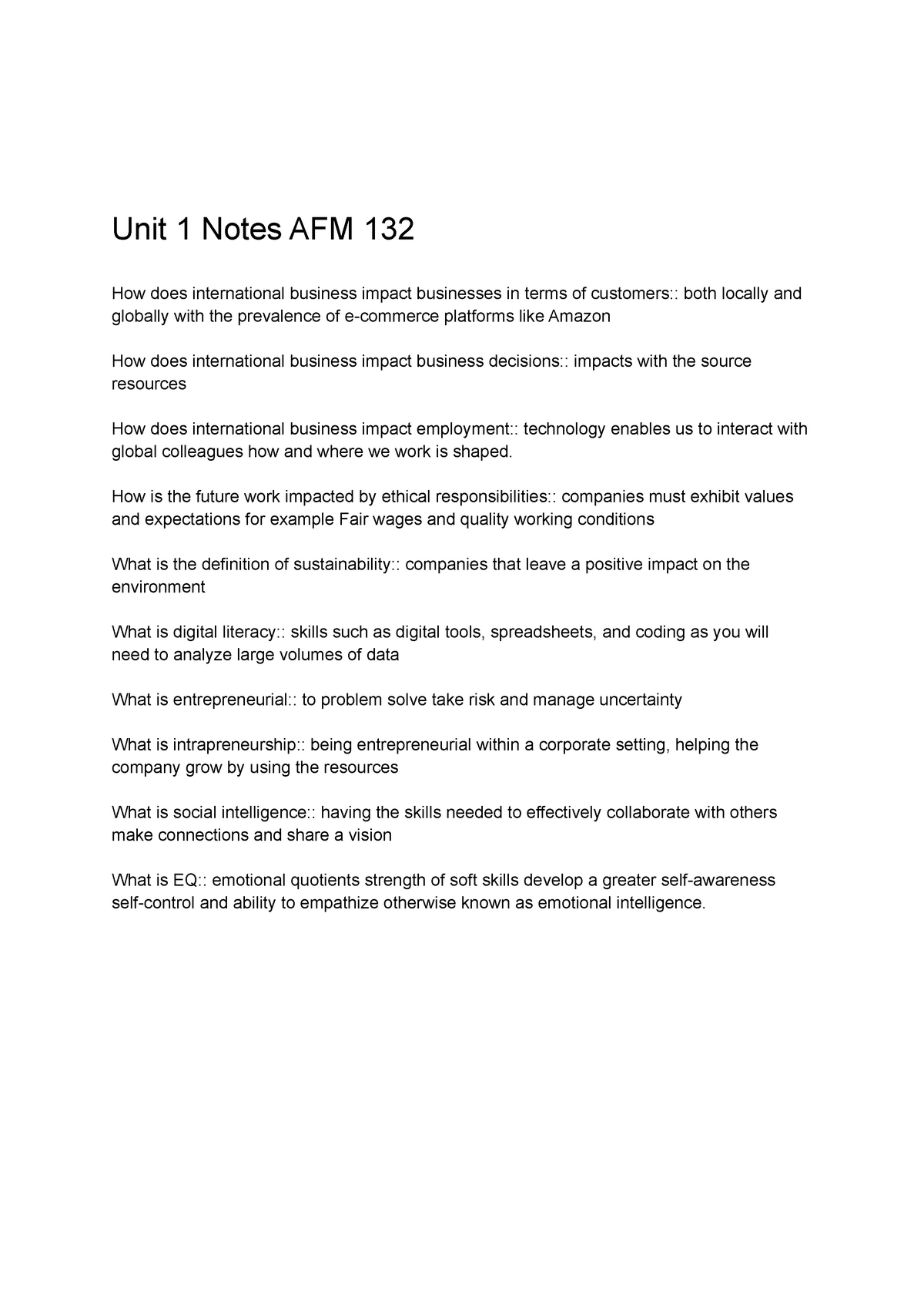 AFM 132 Lecture Notes - Unit 1 Notes AFM 132 How Does International ...