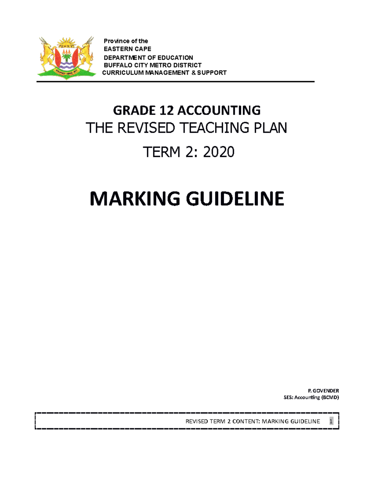 Term 2 revised ATP manual MEMO GRADE 12 ACCOUNTING THE REVISED TEACHING PLAN TERM 2 2020