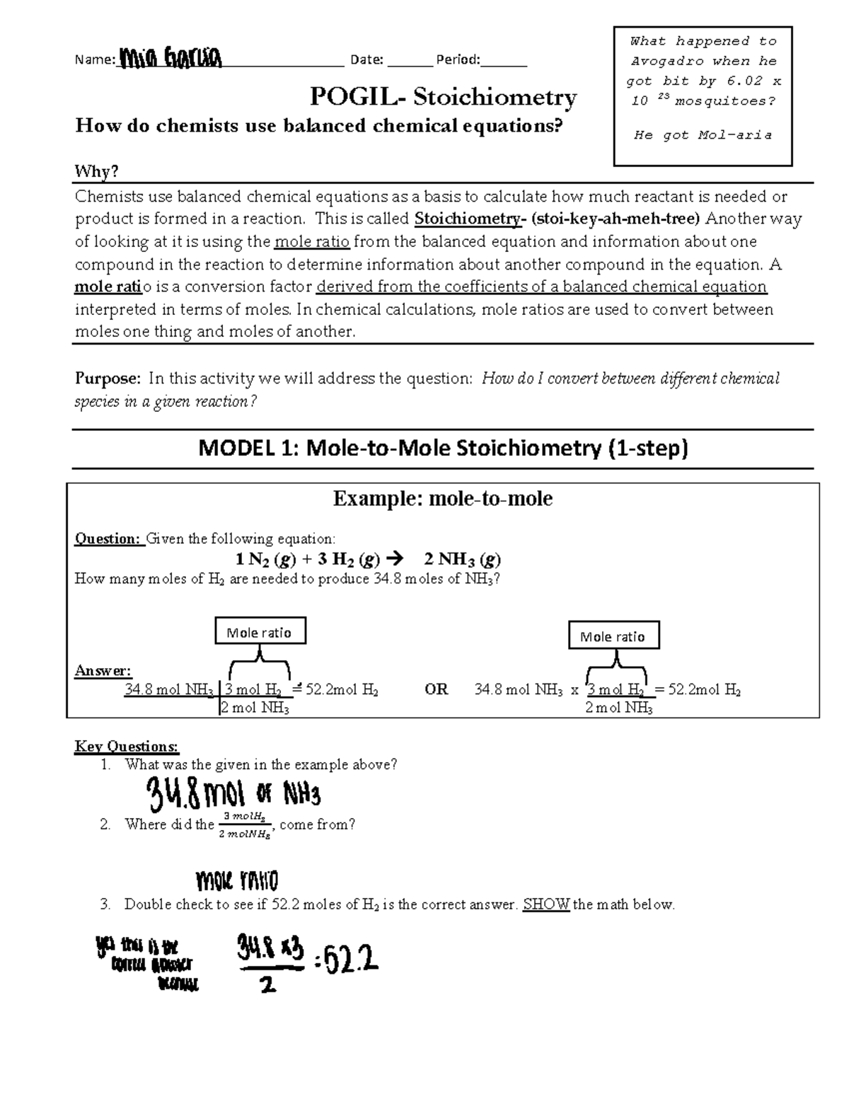 Pogil Stoichiometry Name Date Period Pogil 4689