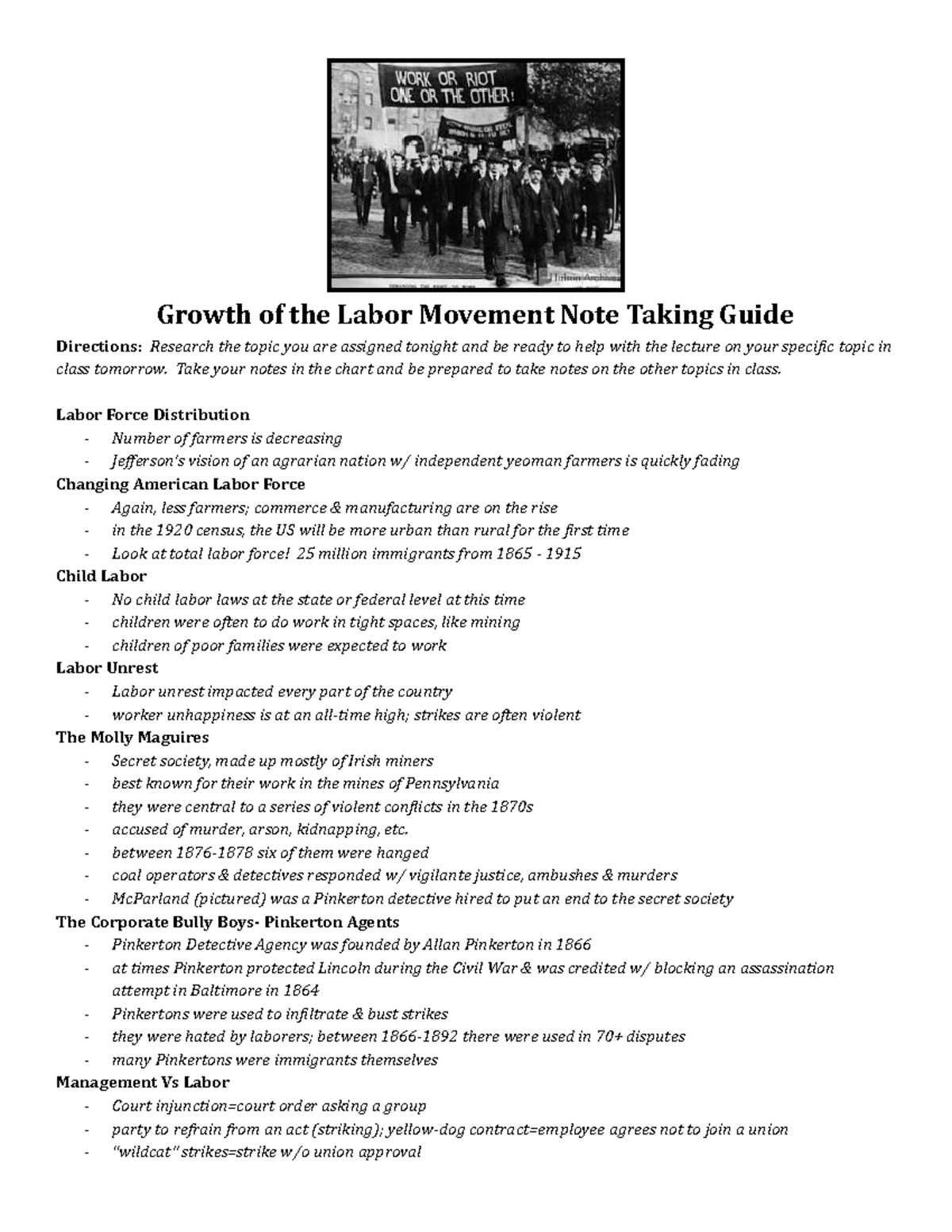 P Growth Of The Labor Movement Note Taking Guide Growth Of The Labor P Growth Of The Labor Movement Note Taking Guide Growth Of The Labor