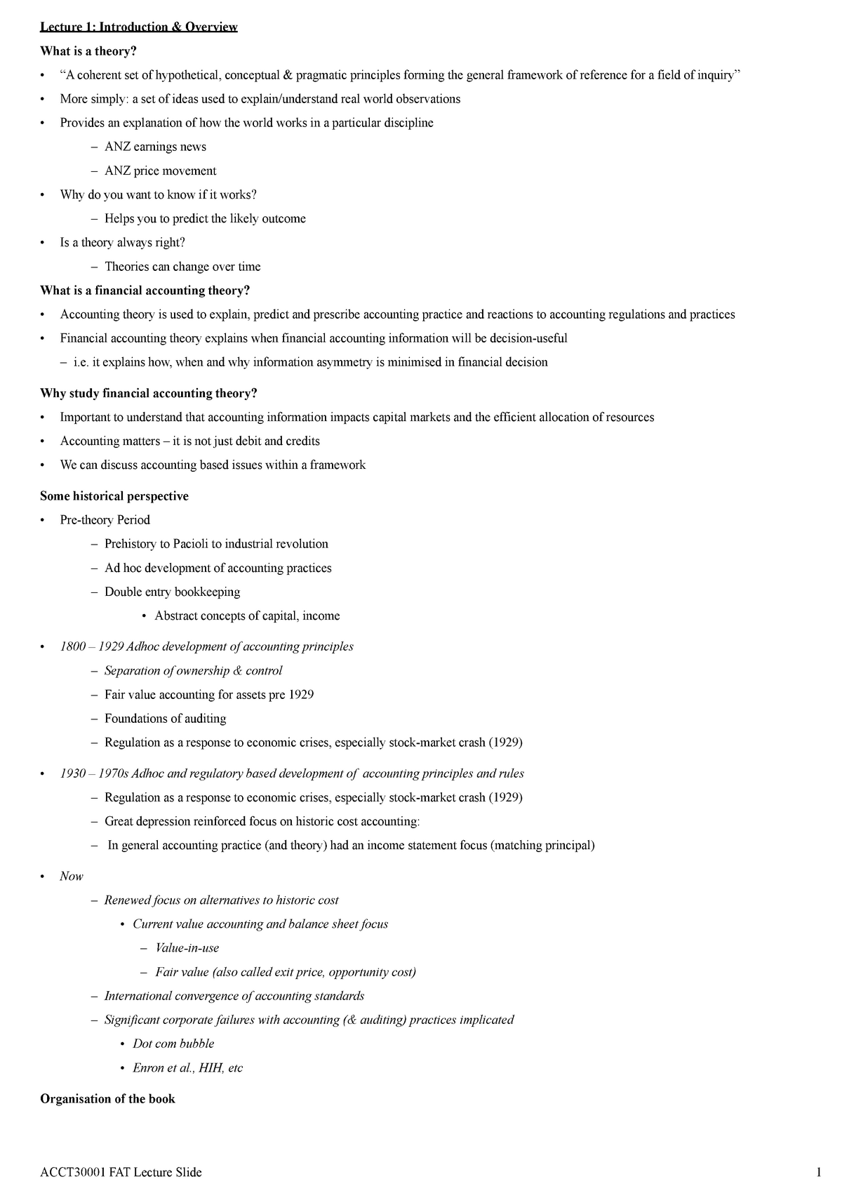 Acct30001 Fat Lecture Financial Accounting Theory Studocu - 