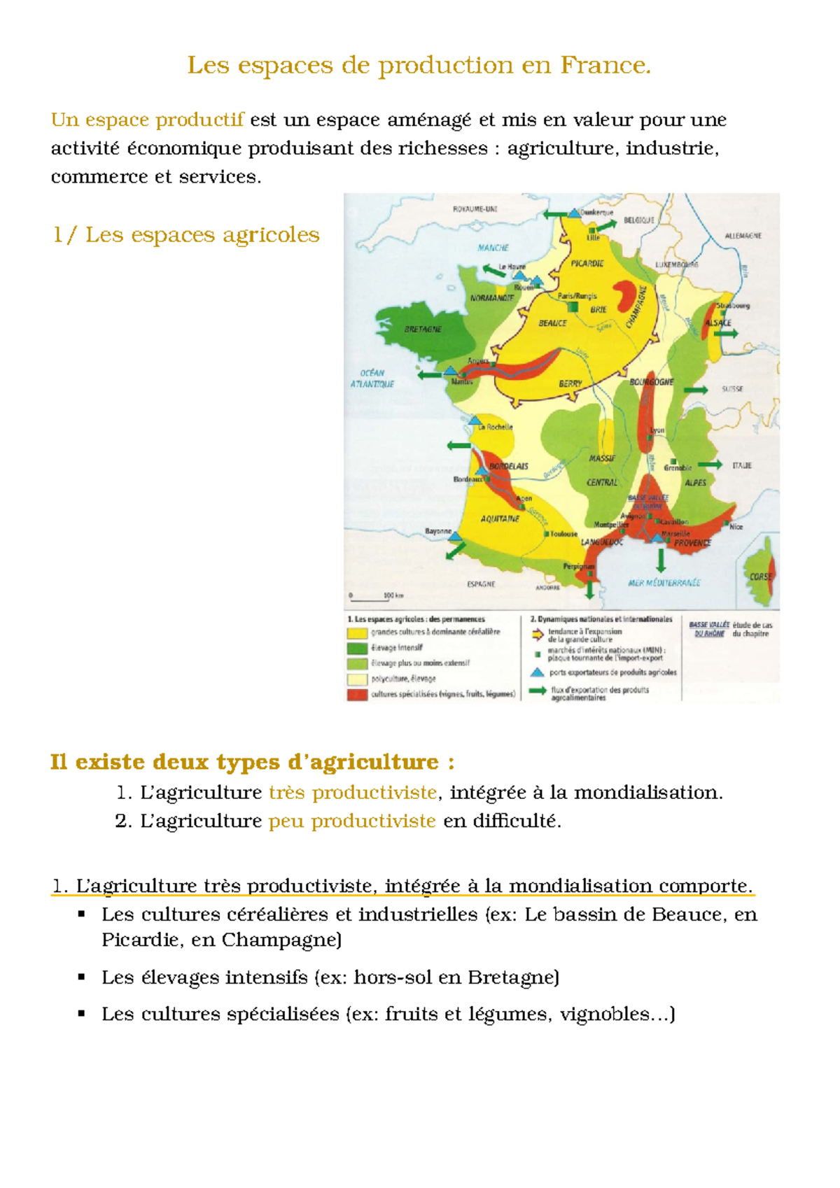 Les Espaces De Production En France Studocu