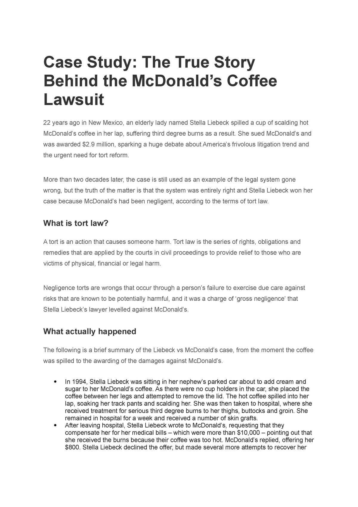 mcdonald's coffee case study