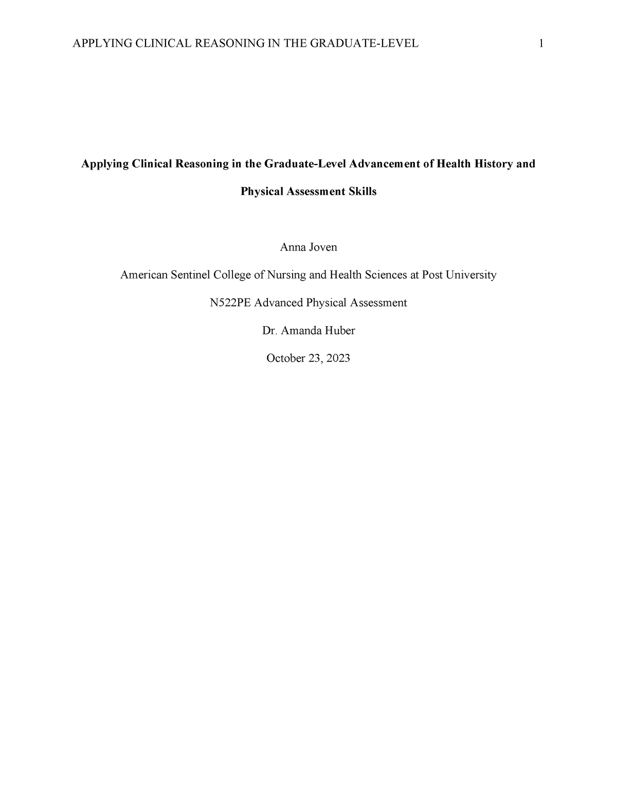 Applying Clinical Reasoning in the Graduate-Level Advancement of Health ...